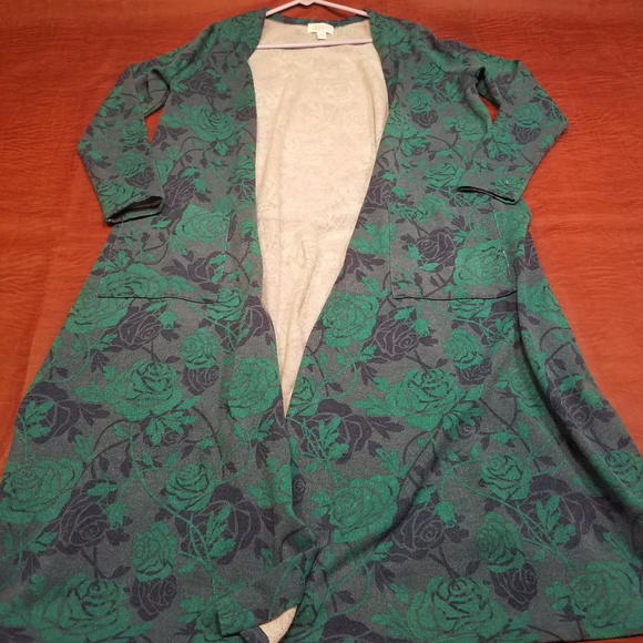 LuLaRoe Sweaters - Blue/teal green Flower Long Cardigan